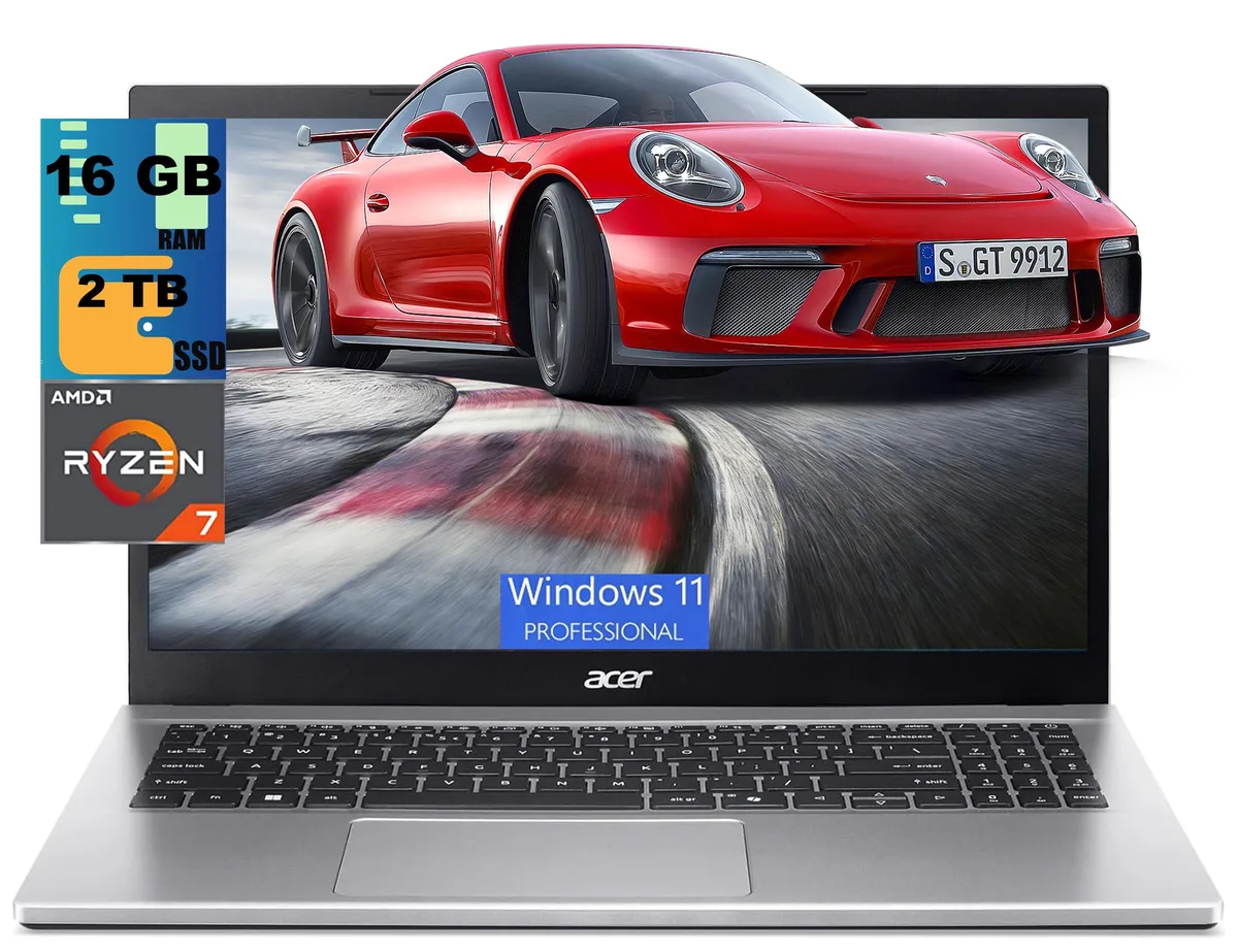 Silver 15.6 inch laptop, slim clamshell, matte finish