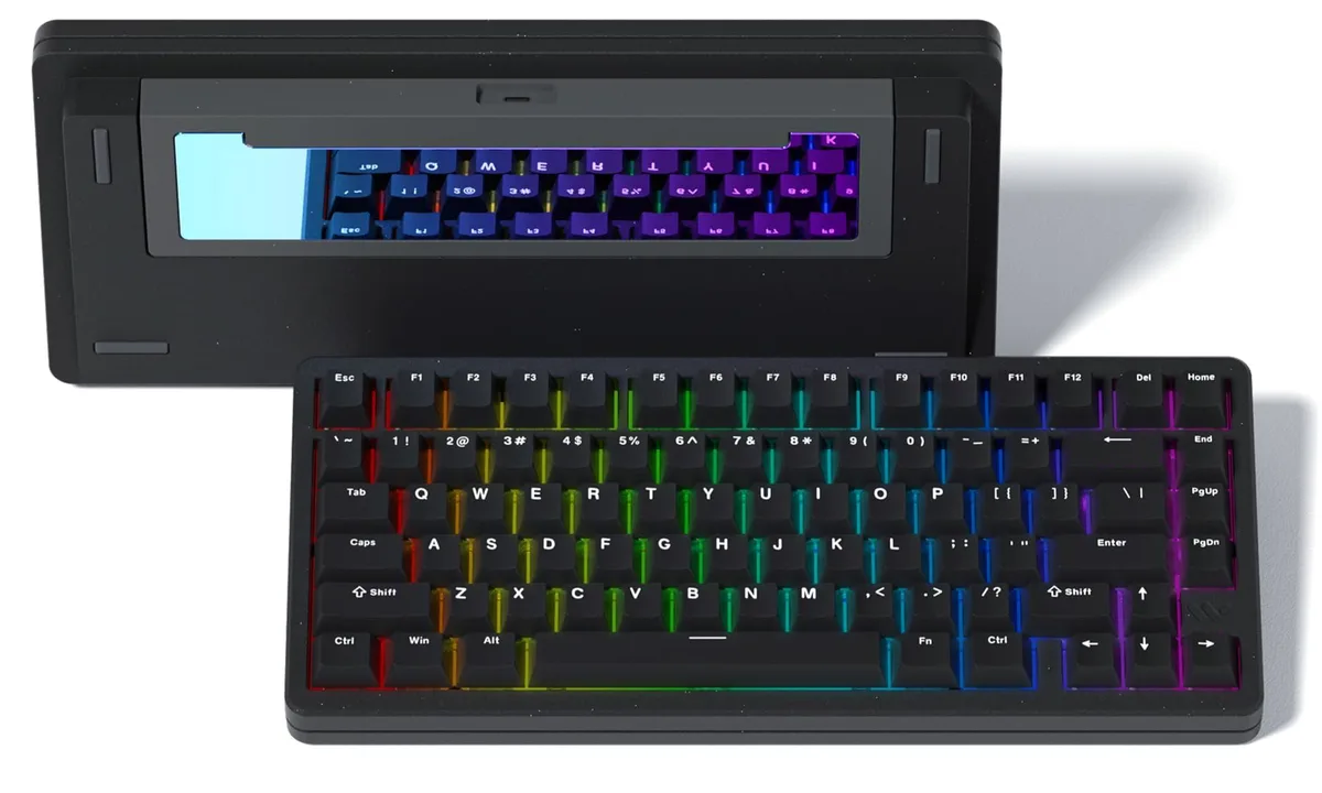 Black 75% aluminum wireless mechanical keyboard with RGB backlighting and PBT keycaps