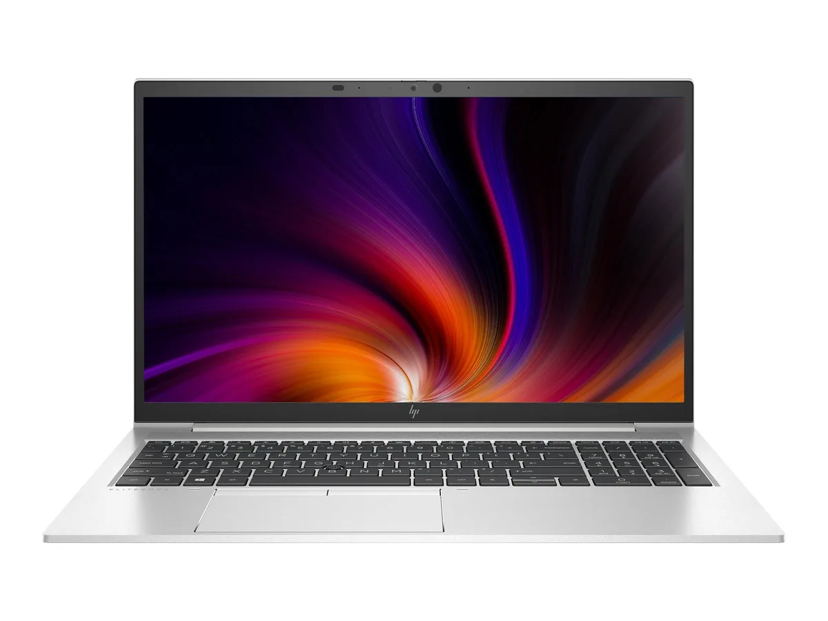 Silver HP EliteBook 850 G7 15.6 inch laptop, non-touch FHD screen, webcam above display, keyboard and trackpad visible