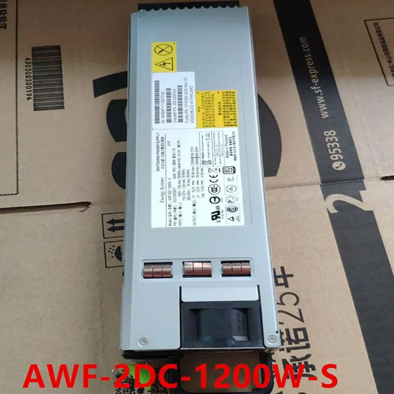 Rectangular metal ATX power supply unit with label listing compatible server models