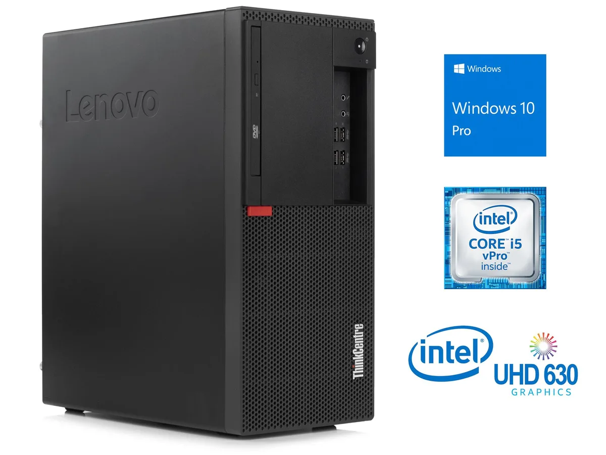 Black tower desktop with DVD writer and front ports