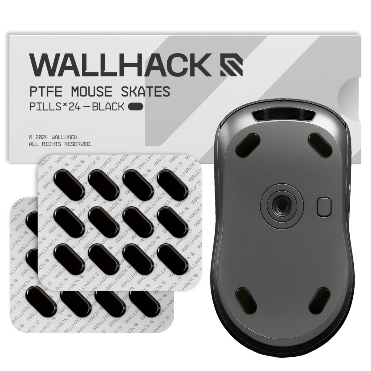 Wallhack PTFE Pill mouse skates Black 14×7 mm — product photo