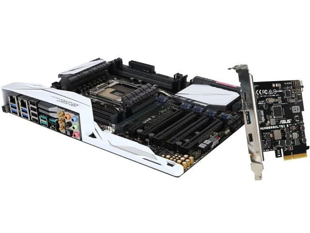 ATX motherboard with black PCB and silver heatsinks