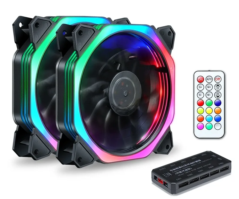SXDOOL SXDOOL RGB120MM2PCS 120 mm RGB case fan 2-pack with remote — 제품 사진