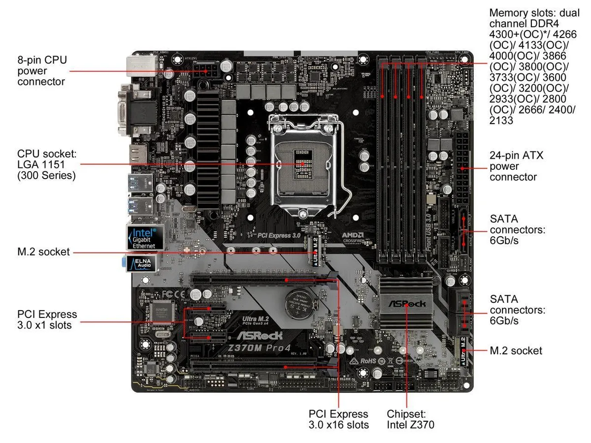 ASRock ASRock Z370M Pro4 LGA 1151 Intel Z370 Micro ATX Intel motherboard — product photo