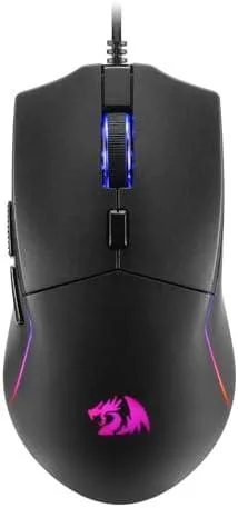 Black wired gaming mouse, right-handed ergonomic shape, RGB lighting visible, 82 g weight