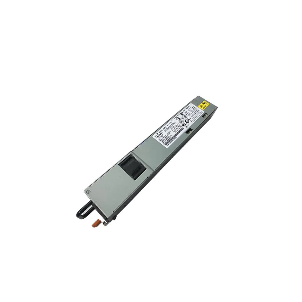 Rectangular metal server power supply unit with rear fan grille and power connector