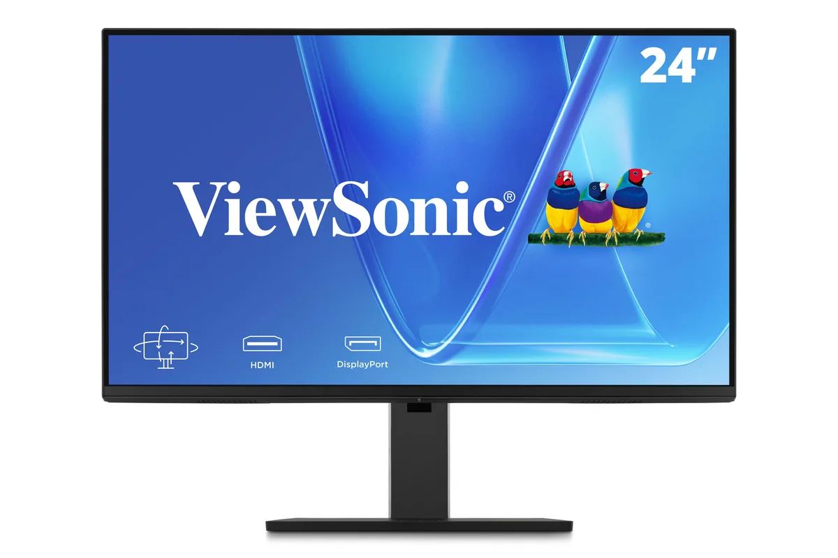 24 inch flat black monitor on adjustable stand with thin bezels
