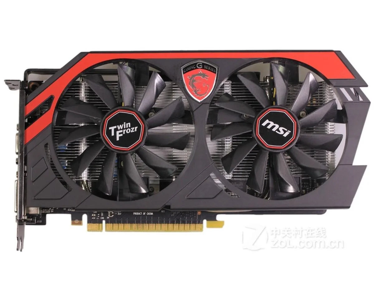 MSI GTX 750 graphics card with dual-fan cooler and metal backplate