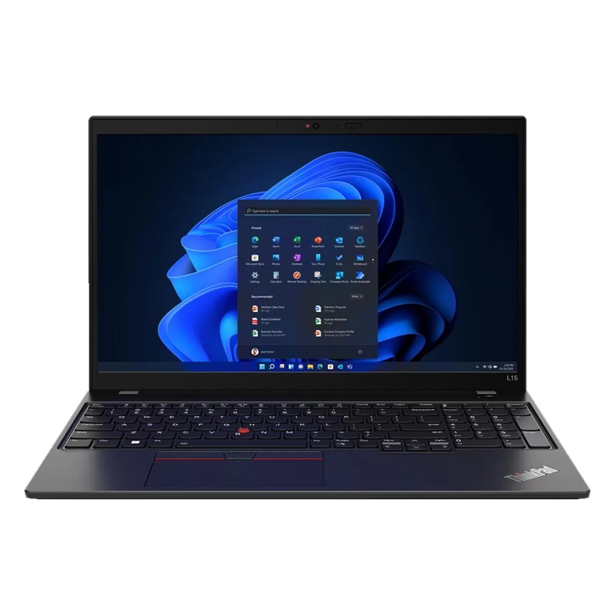 Black 15.6 inch laptop with matte finish and integrated webcam