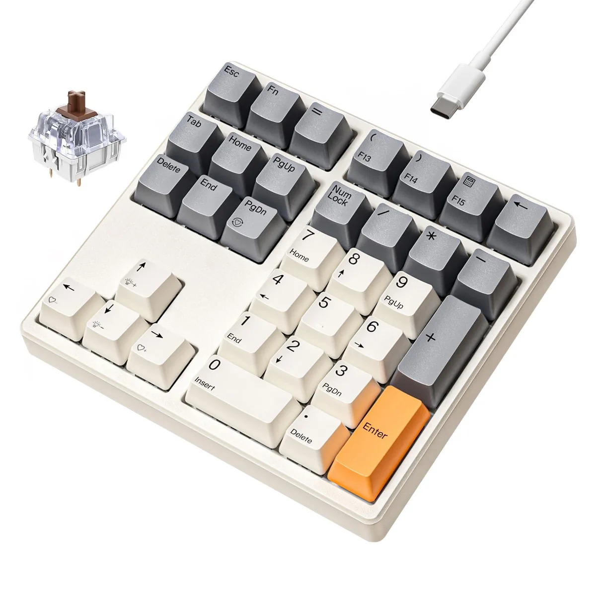 Retro beige 34-key wired numpad with brown tactile switches and white backlighting