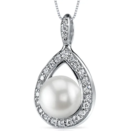 Oravo Oravo SP10904 pendant 10.0 mm pearl sterling silver 18 in. 25 cz 3.73 g .925 stamp gift box — foto do produto