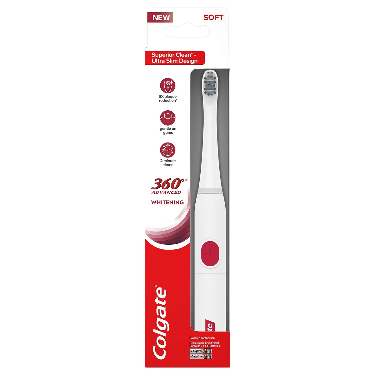  Colgate 360° Advanced Sonic Battery Power Toothbrush Soft Whitening 1 Count — 제품 사진