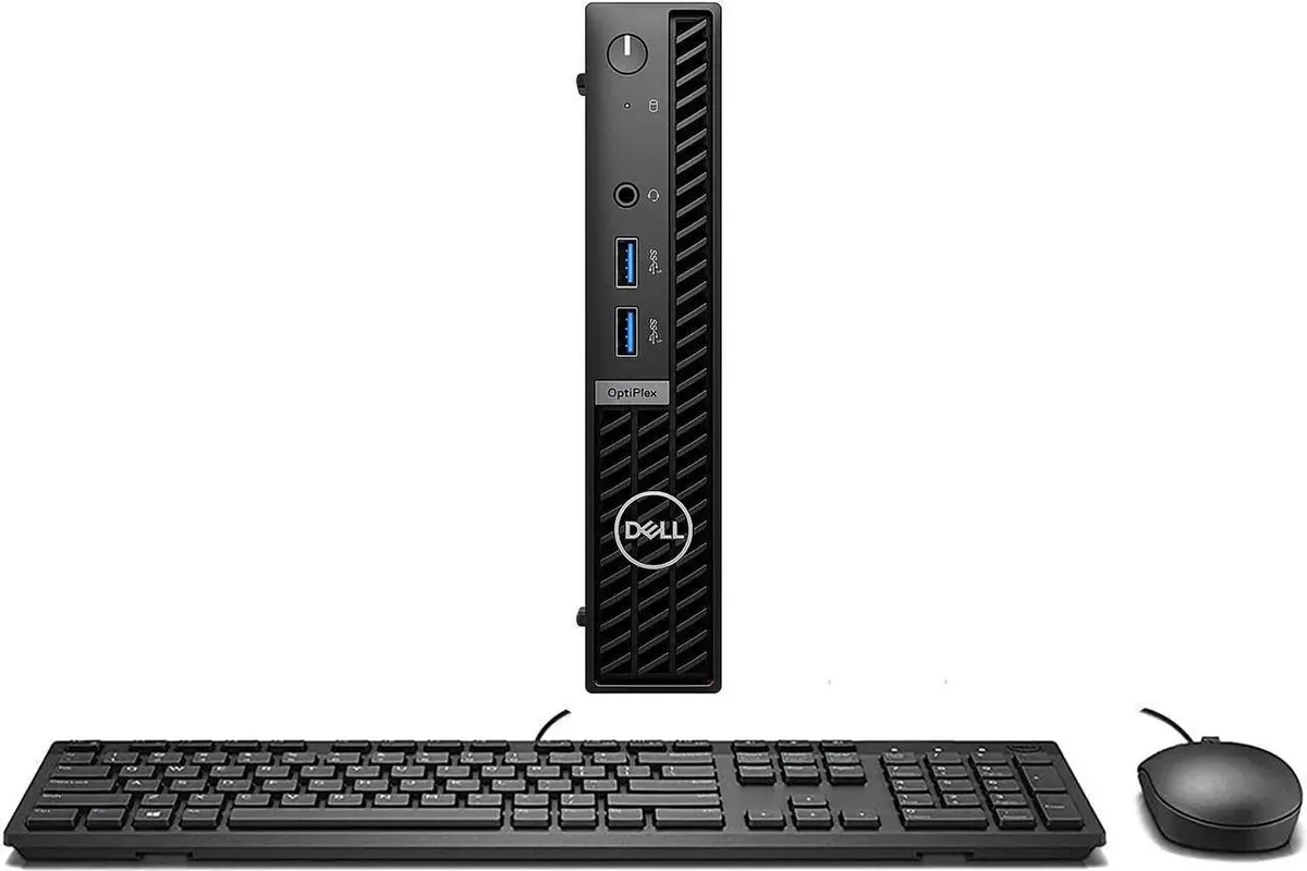 Small black square mini PC with USB keyboard and mouse