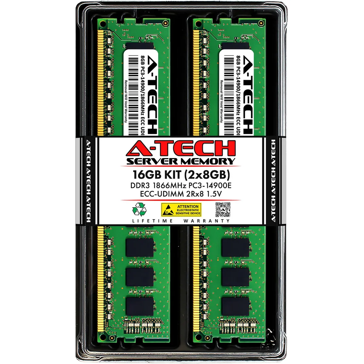 A-Tech A-Tech 16GB (2x8GB) DDR3 1866 ECC UDIMM 2Rx8 CL13 1.5V server RAM — product photo
