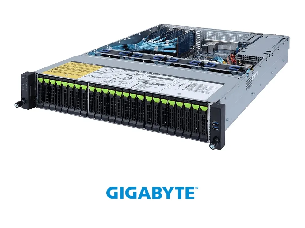 GIGABYTE GIGABYTE R272-Z34 2U barebone server 24 NVMe bays 16 DDR4 slots 2×1200W PSU — preces foto