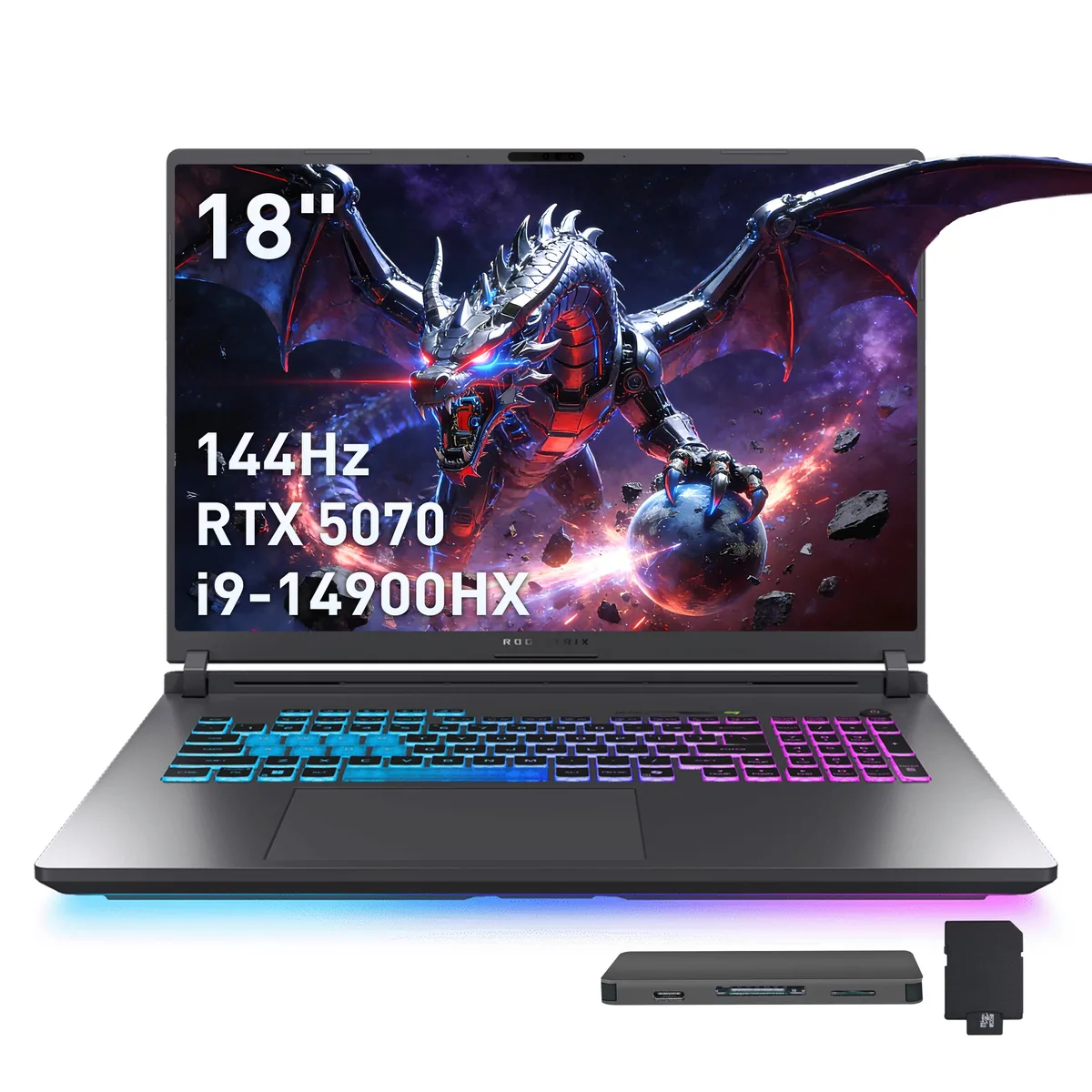 ASUS ASUS ROG Strix G18 18" WUXGA 144Hz i9-14900HX RTX 5070 16GB 1TB+1TB Dock Gray gaming laptop — product photo