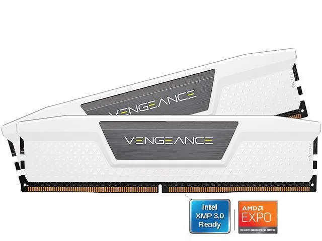 Two white DDR5 memory sticks with heat spreaders