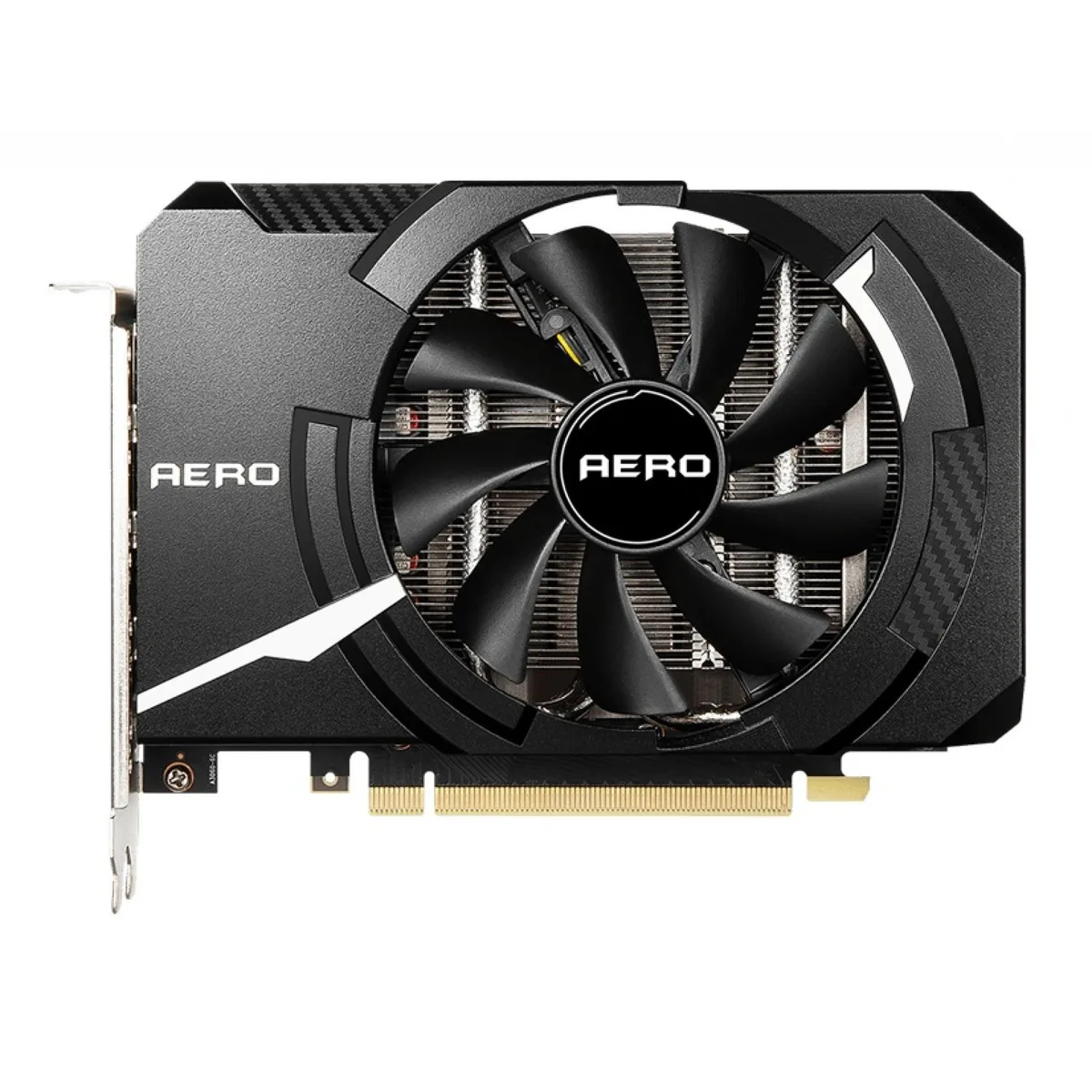 Compact dual-fan graphics card with black backplate and silver shroud