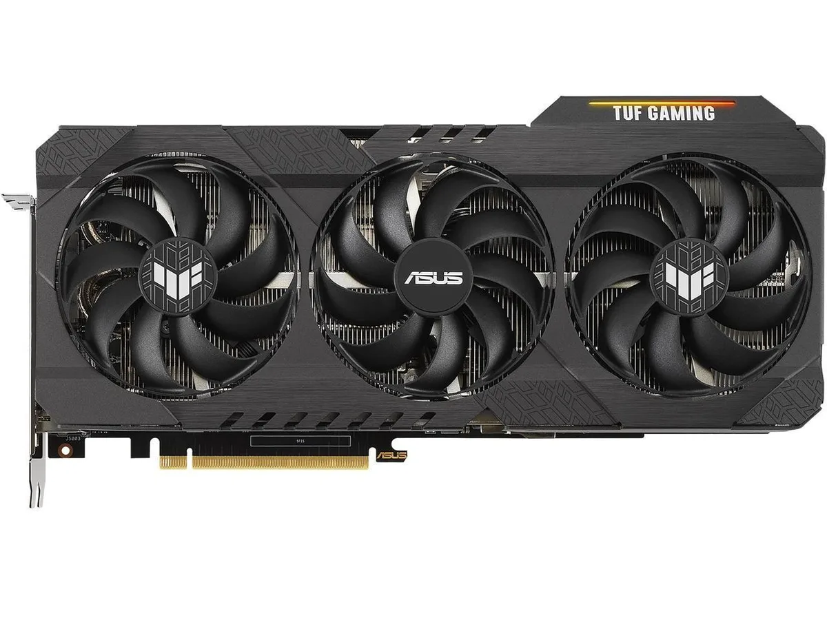 ASUS TUF RTX 3080 Ti graphics card with industrial cooler and metal backplate