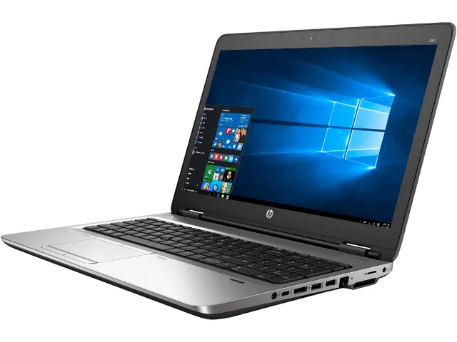 Silver HP ProBook 650 G2 15.6 inch laptop closed on white background