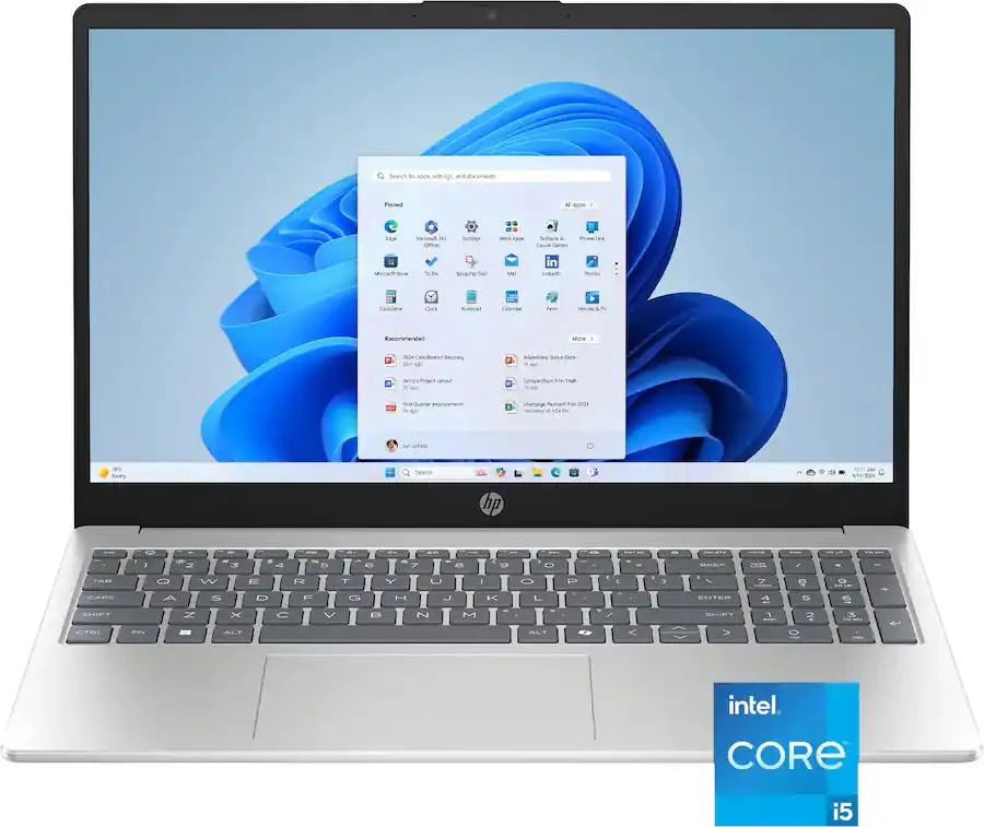HP 15-fd0215dx laptop in Natural Silver with 15.6 inch touch display
