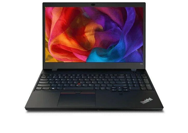 Black ThinkPad T15p 15.6 inch laptop with spill-resistant keyboard and fingerprint reader