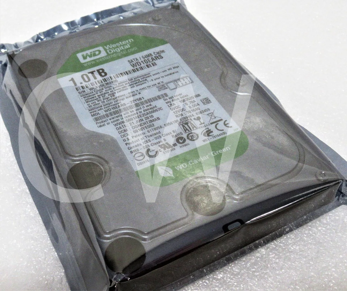 Silver 3.5 inch bare SATA hard drive with green label