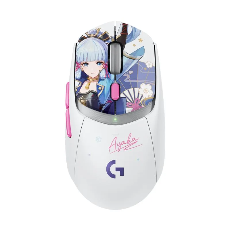 White right-handed wireless gaming mouse, lightweight matte finish, six buttons, USB receiver included
