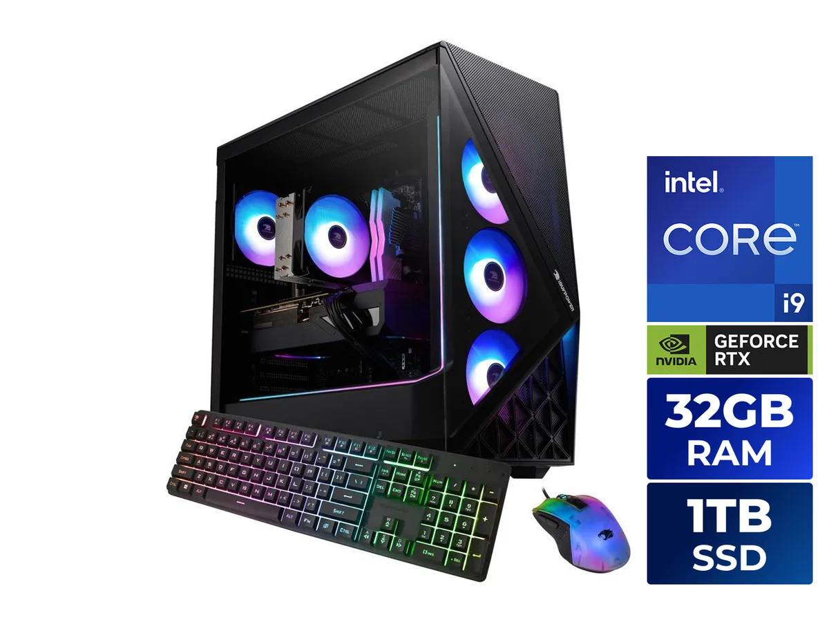 iBUYPOWER Slate mid-tower desktop with RGB fans and included keyboard mouse