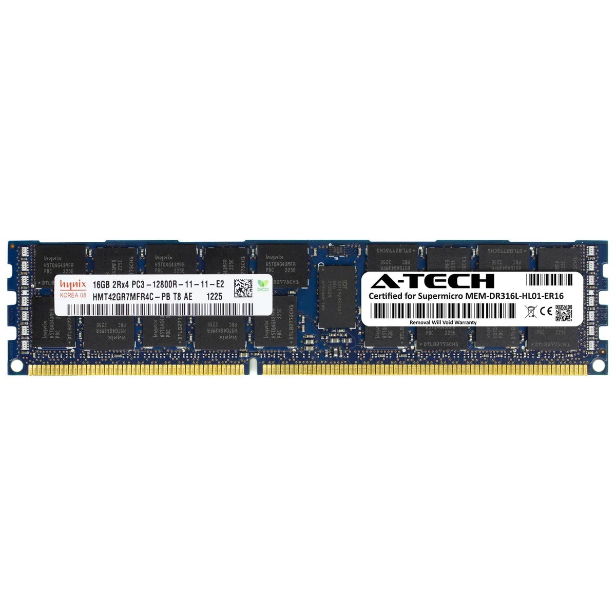 Green 240-pin DDR3 RDIMM module with black chips and gold contacts