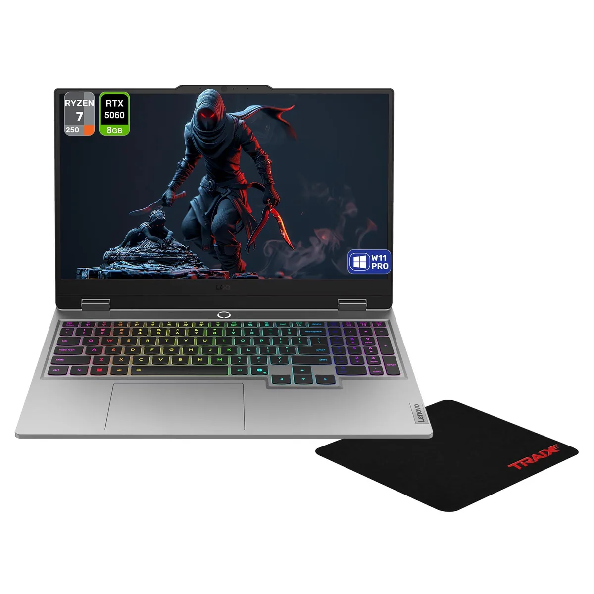 Luna Grey 15.6 inch gaming laptop with RGB keyboard