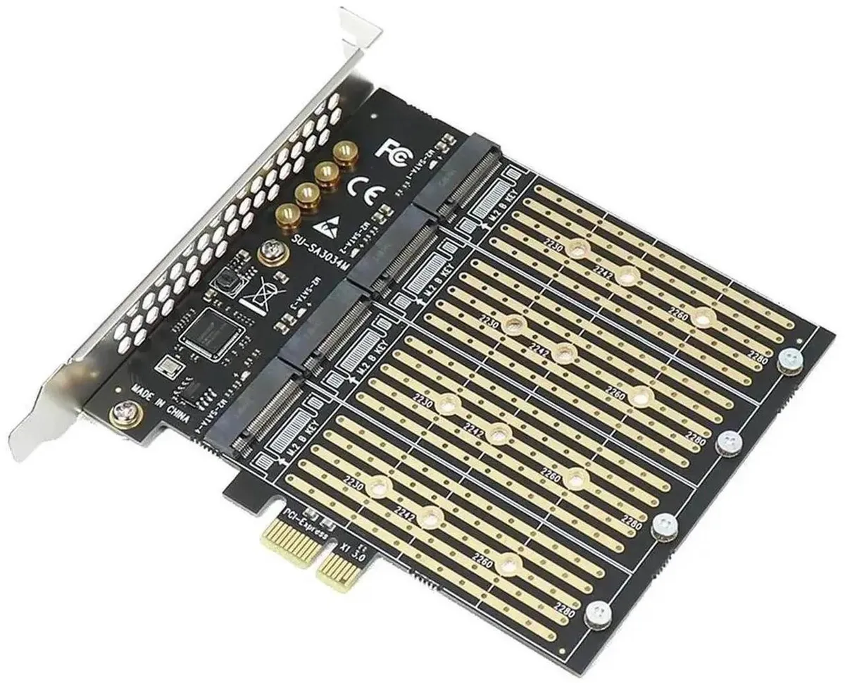 SMUGDESK SMUGDESK RiserAB01 PCIe X1 NVMe &amp; 4× M.2 B-Key SATA SSD Adapter 10Gbps — product photo