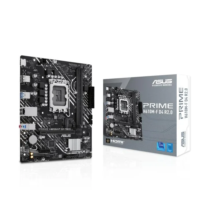 Green micro-ATX board with silver PCIe slot, two black DDR4 slots, M.2 cover, HDMI port, and PCH heatsink