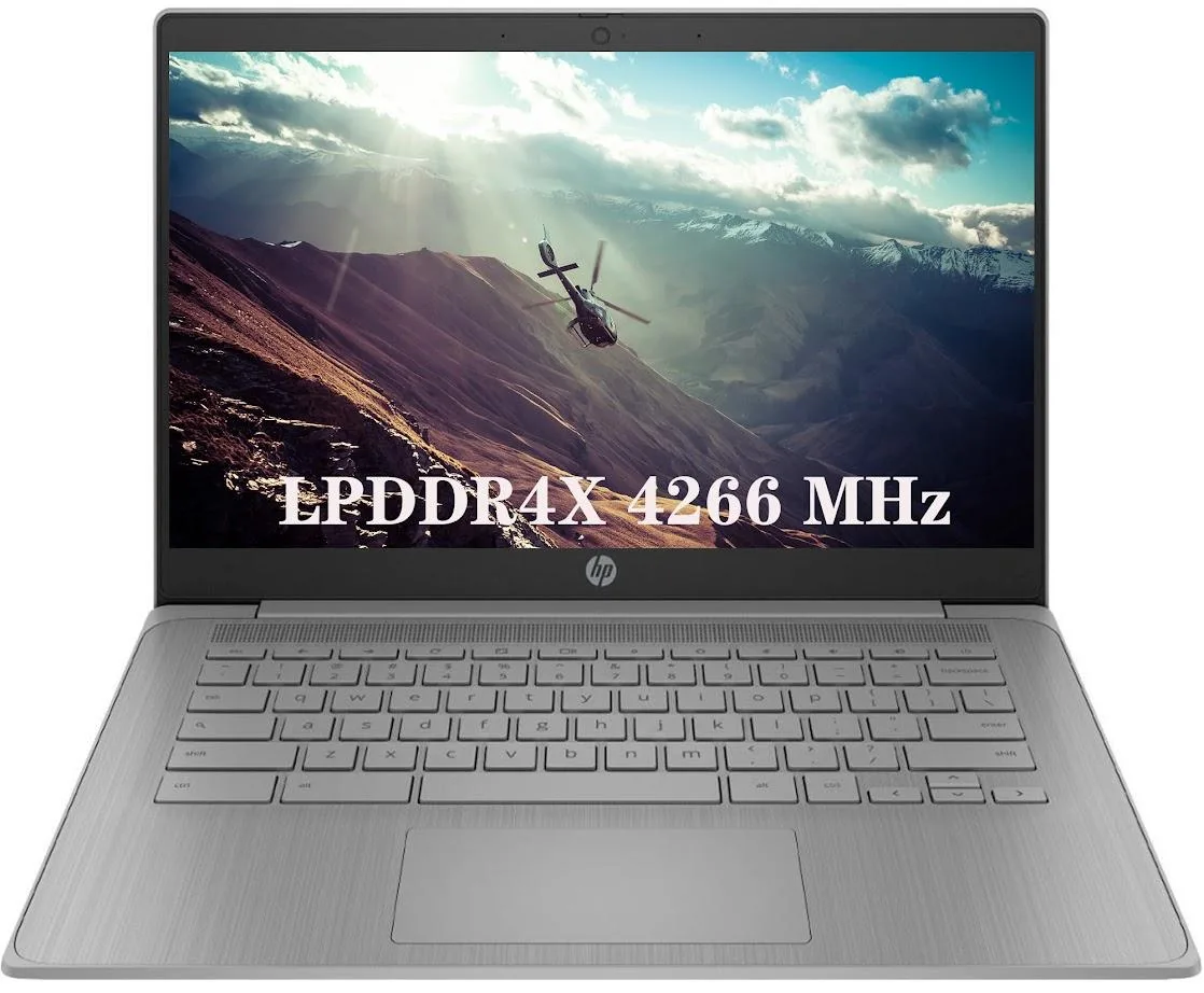 Gray 14 inch Chromebook laptop, thin .72 inch profile, non-touch HD screen, non-backlit keyboard