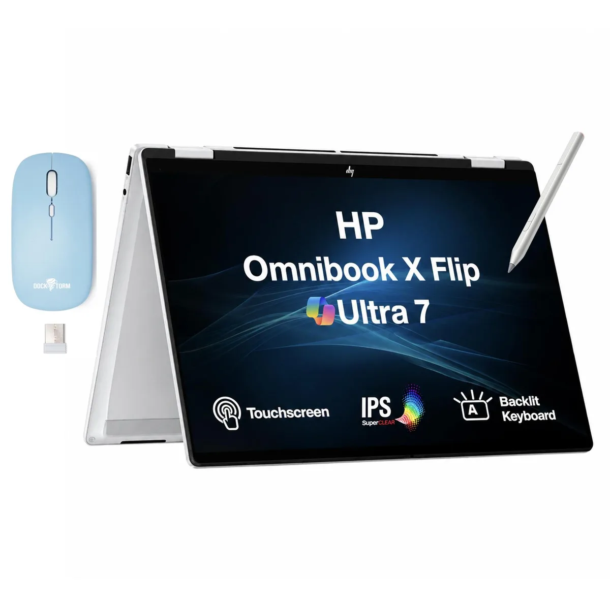 Silver 2-in-1 laptop with 14.0 inch touchscreen and active pen