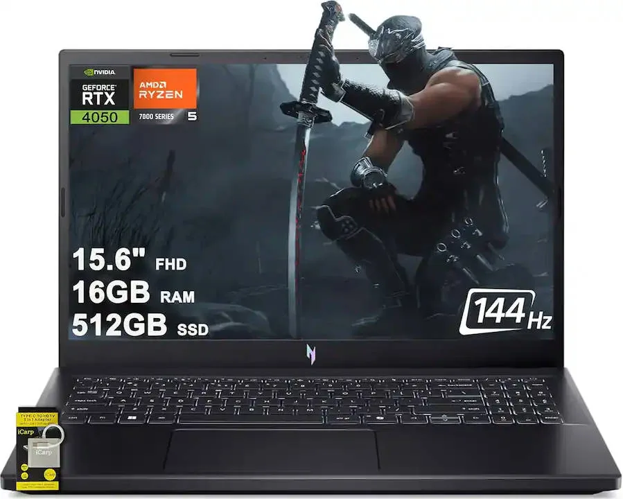 Acer Nitro V 16 AI gaming laptop in Obsidian Black finish, 16 inch display, thin and light design