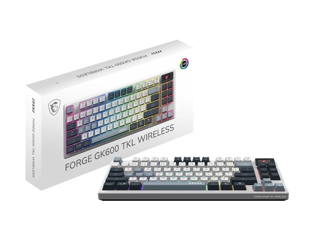 MSI MSI FORGE GK600 TKL gaming keyboard white mechanical linear hot-swappable RGB 1.06" display — photo du produit