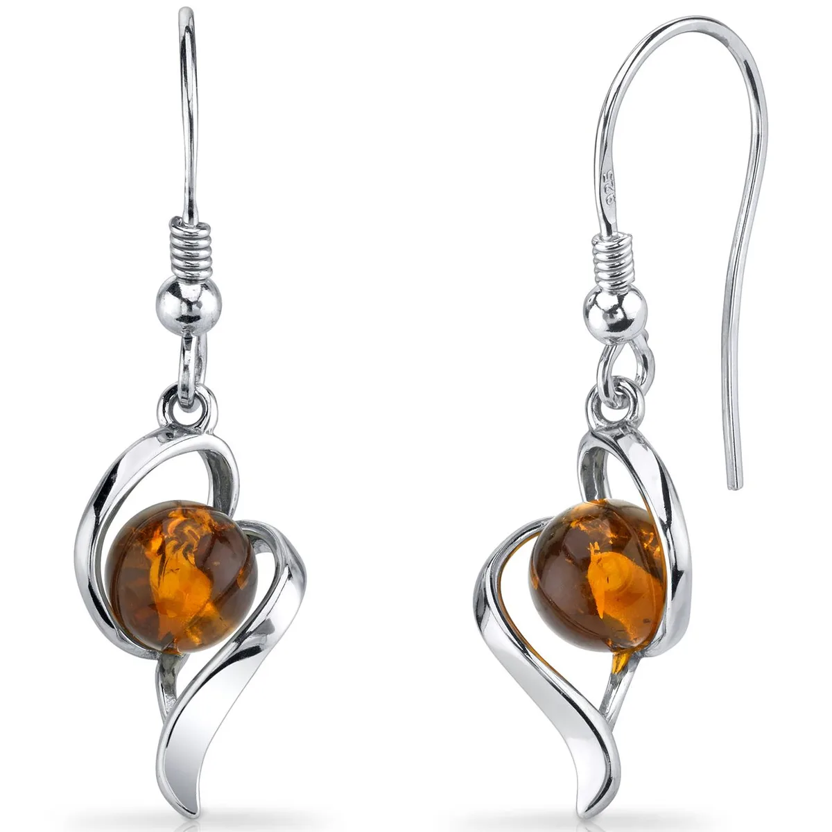 Oravo Oravo Baltic Amber Open Spiral Dangle Earrings 925 Sterling Silver Cognac 2.5g SE8496 — toote foto