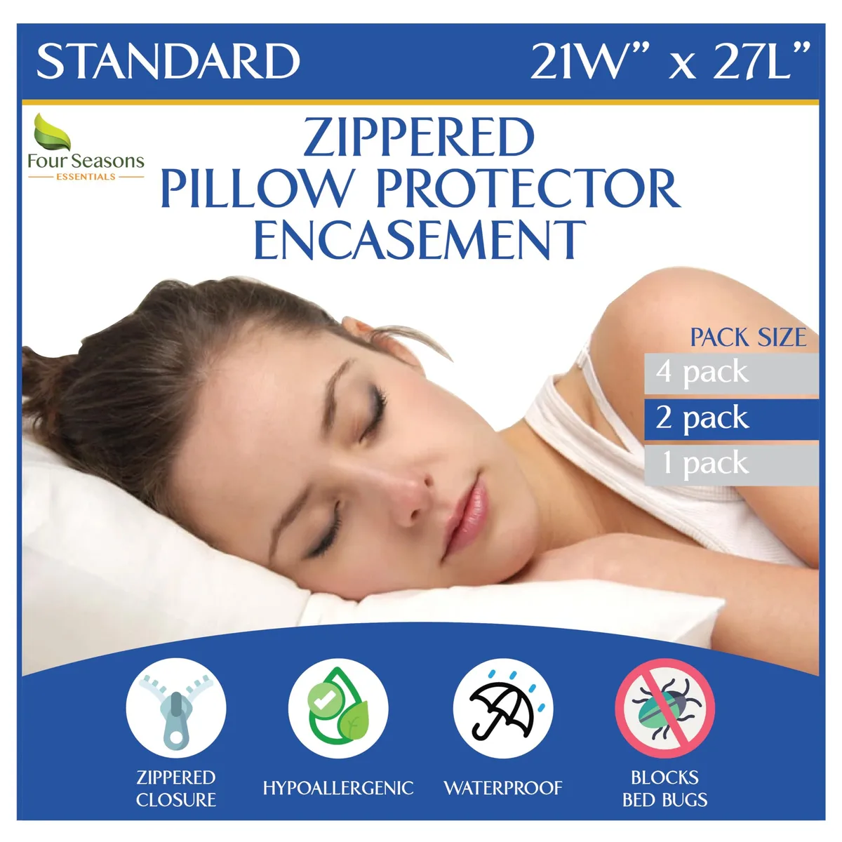 Four Seasons Essentials FSE-PES-001 Standard Pillow Protectors Set of 2 21x27 in — 商品照片