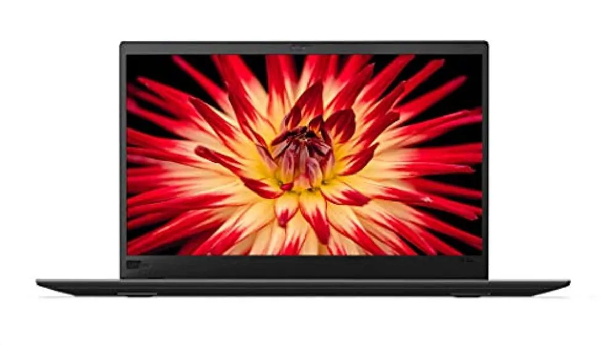 Black ThinkPad X1 Carbon laptop, 14 inch matte screen, carbon fibre lid, silver hinge accents