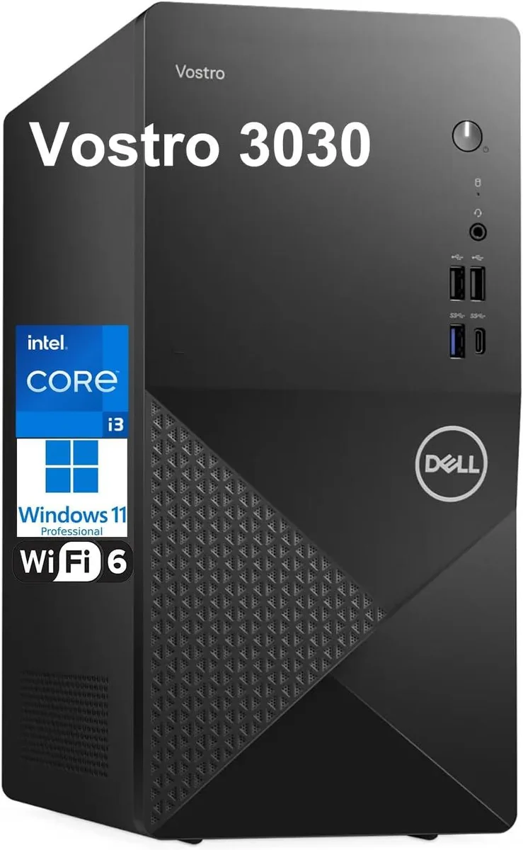Black Dell Vostro 3030 tower desktop with wired keyboard and mouse