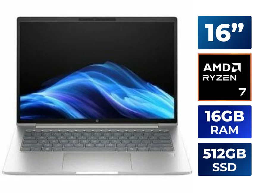Silver 16 inch laptop with matte finish and webcam