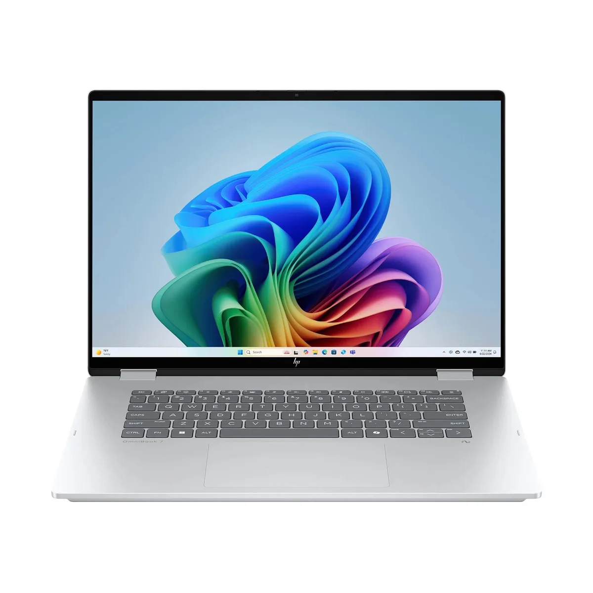 Silver 16-inch convertible laptop with touchscreen, flat hinge, 0.72 in thin