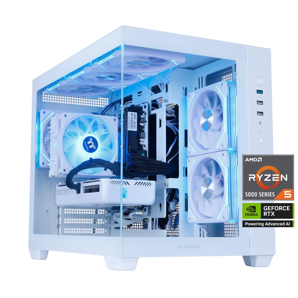 MLOONG MLOONG Gaming PC Ryzen 5 5500 RTX 5060 8GB 16GB DDR4 1TB NVMe White — product photo