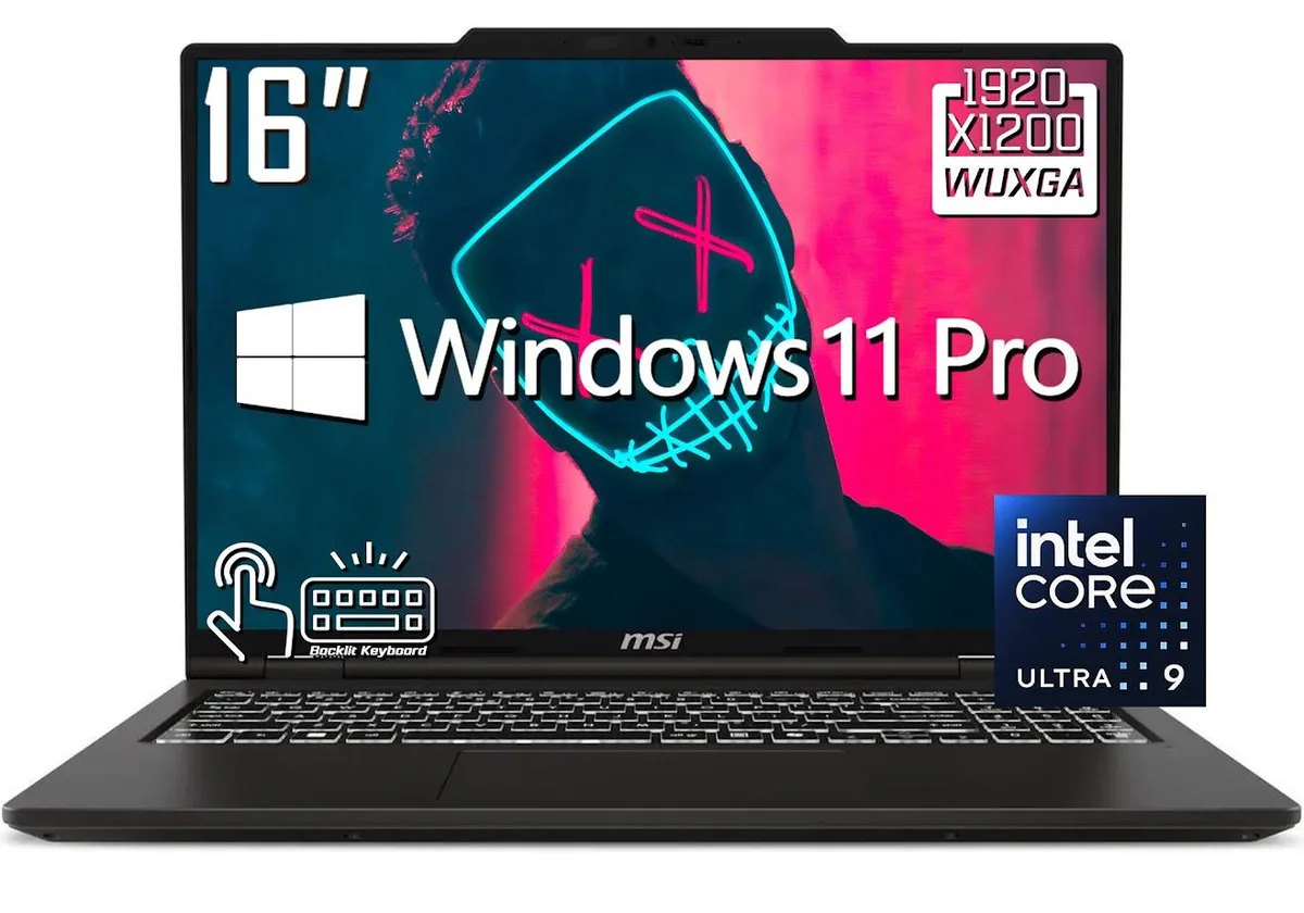 Black 15.6-inch touchscreen laptop with thin bezels, backlit keyboard and numeric keypad