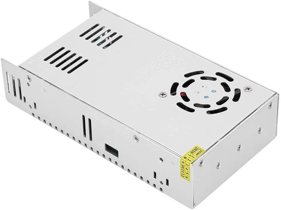 Rectangular aluminium power supply, silver finish, screw terminals visible