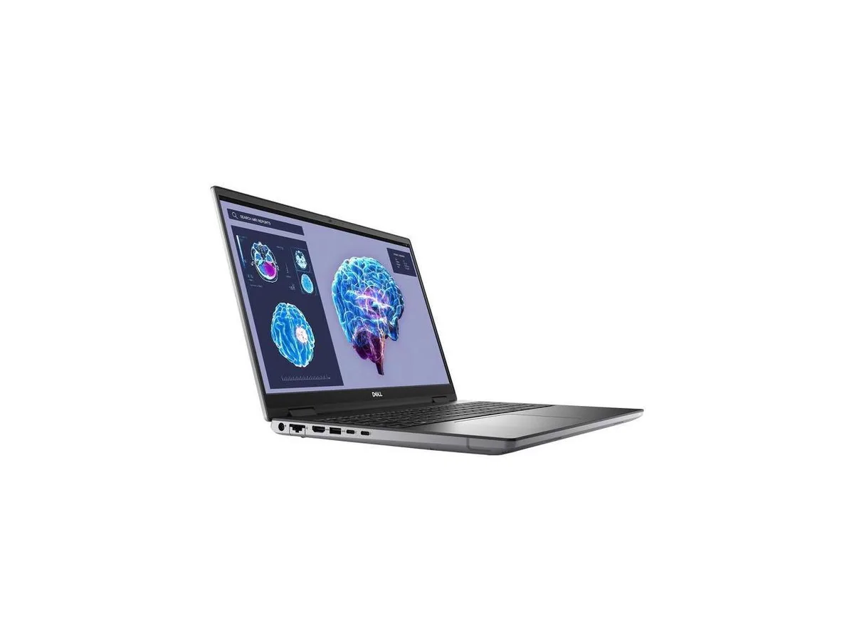 Silver 16 inch mobile workstation laptop closed showing Dell Precision branding