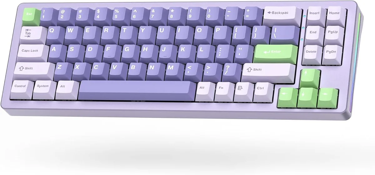 Purple 75% aluminum wireless keyboard with gasket mount and white jade switches