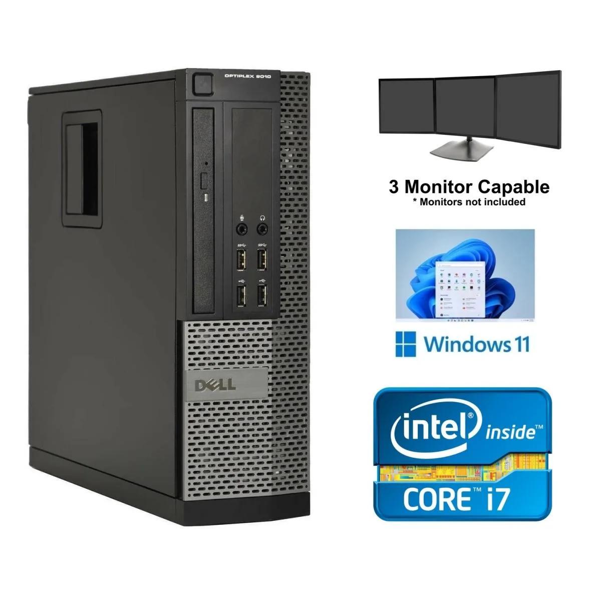 Small black desktop tower, compact form factor, matte finish